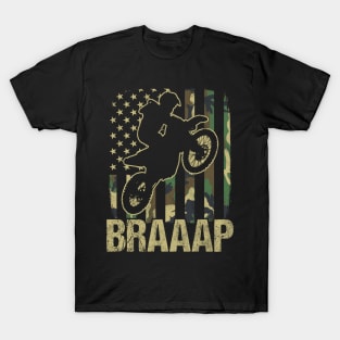 Braaap Camouflage American Flag Motocross Dirt Bike Gift T-Shirt